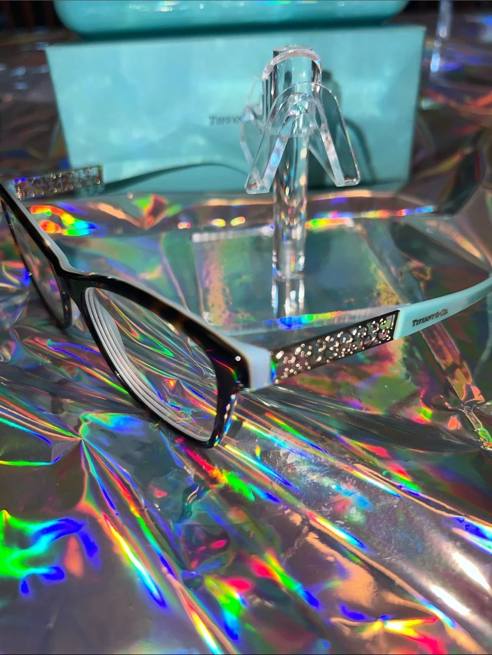 Tiffany & Co. Women's Black Cat-Eye Eyeglasses with Tiffany Blue Temples